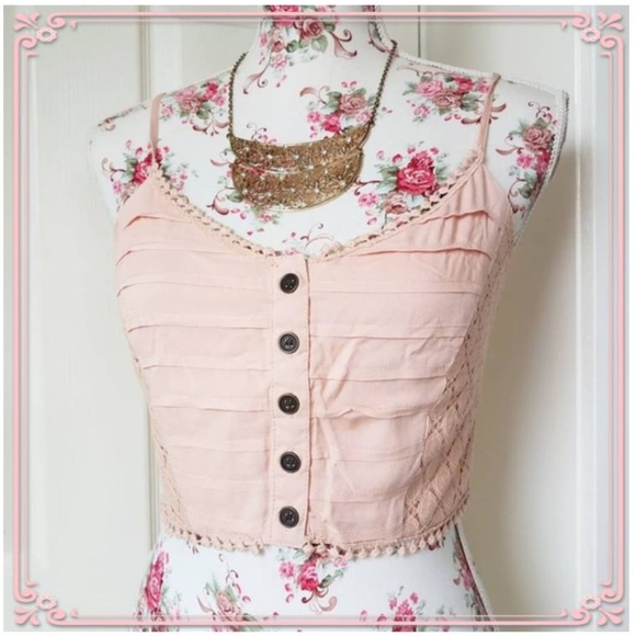 Wet Seal Tops - Wetseal Pastel Pink Button Down Crop Top Pom Pom